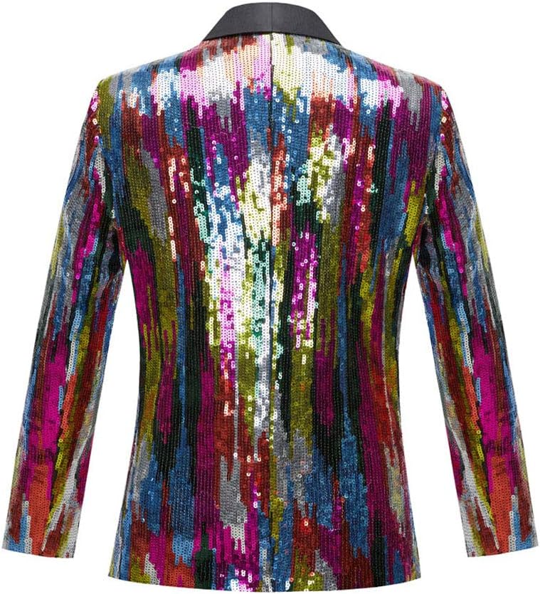 Men Green Blue Gold Leaves Pattern Sequins Blazer