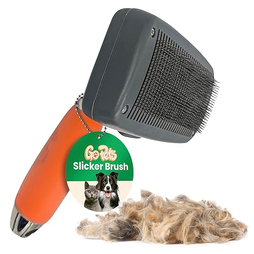 GoPets Escova autolimpante para cães e gatos, pente desembaraçante, escova de cachorro para queda, desembaraçamento suave, adequada para cabelos curtos e longos, aderência de silicone confortável -