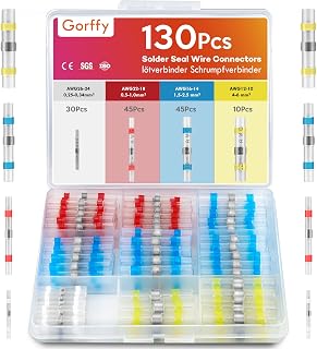 130PCS Solder Seal Wire Connectors, Waterproof Heat Shrink Wire Connector, Insulated Solder Stick Butt Connectors Heat Shrink for Marine, Automotive, Cable Joint