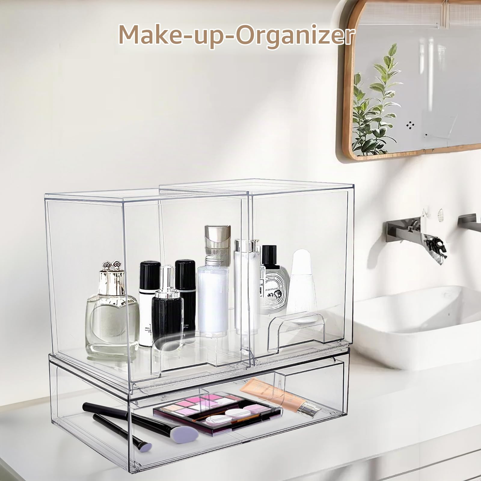 Große stapelbare Aufbewahrungsschubladen, durchsichtiger Make-up-Organizer aus Kunststoff mit ausziehbarer Schublade für unter der Spüle,in der Speisekammer, im Badezimmer, in der Küche und im Büro.