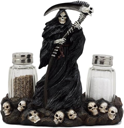 Ebros Gift Day Of The Dead Grim Reaper Standing On Skull Graveyard - Juego de figuras de salero y pimentero, 6.25 pulgadas de alto