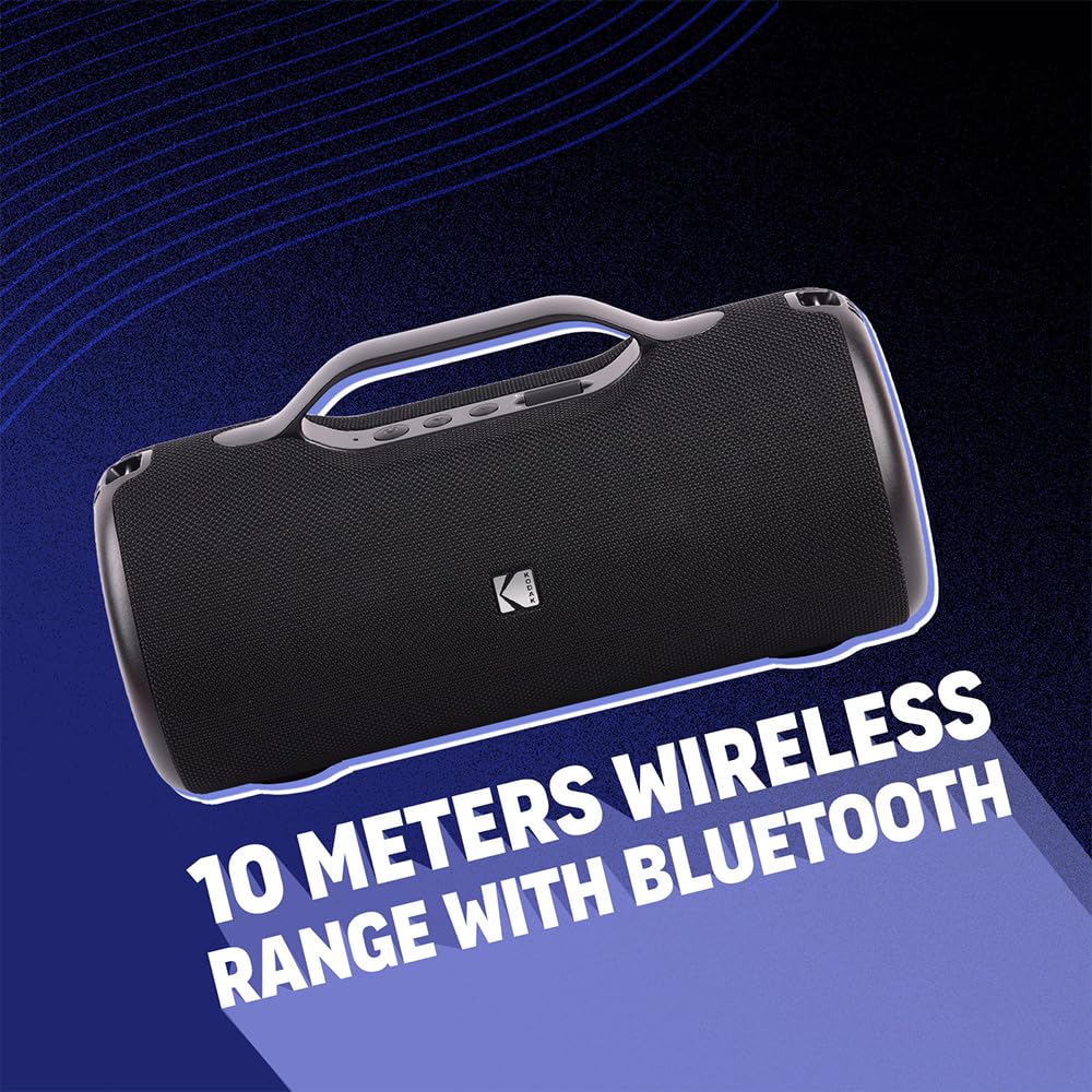 KODAK Głośnik Bluetooth 60W : wciągający dźwięk stereo, wodoodporny IPX5, TWS, DSP i autonomia 10 godzin - czarny