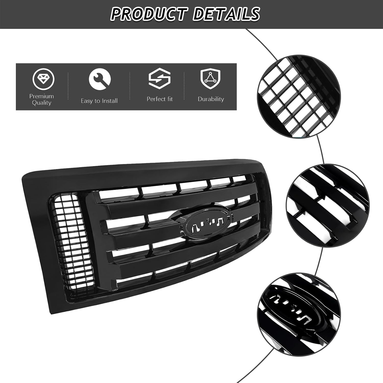 Bewild Front Bumper Grille Assembly Compatible with 2009-2014 Ford F-150 F150 XLT, Housing and Insert Grille Assembly Guards Replacement 9L3Z8200D FO1200511 (Black)