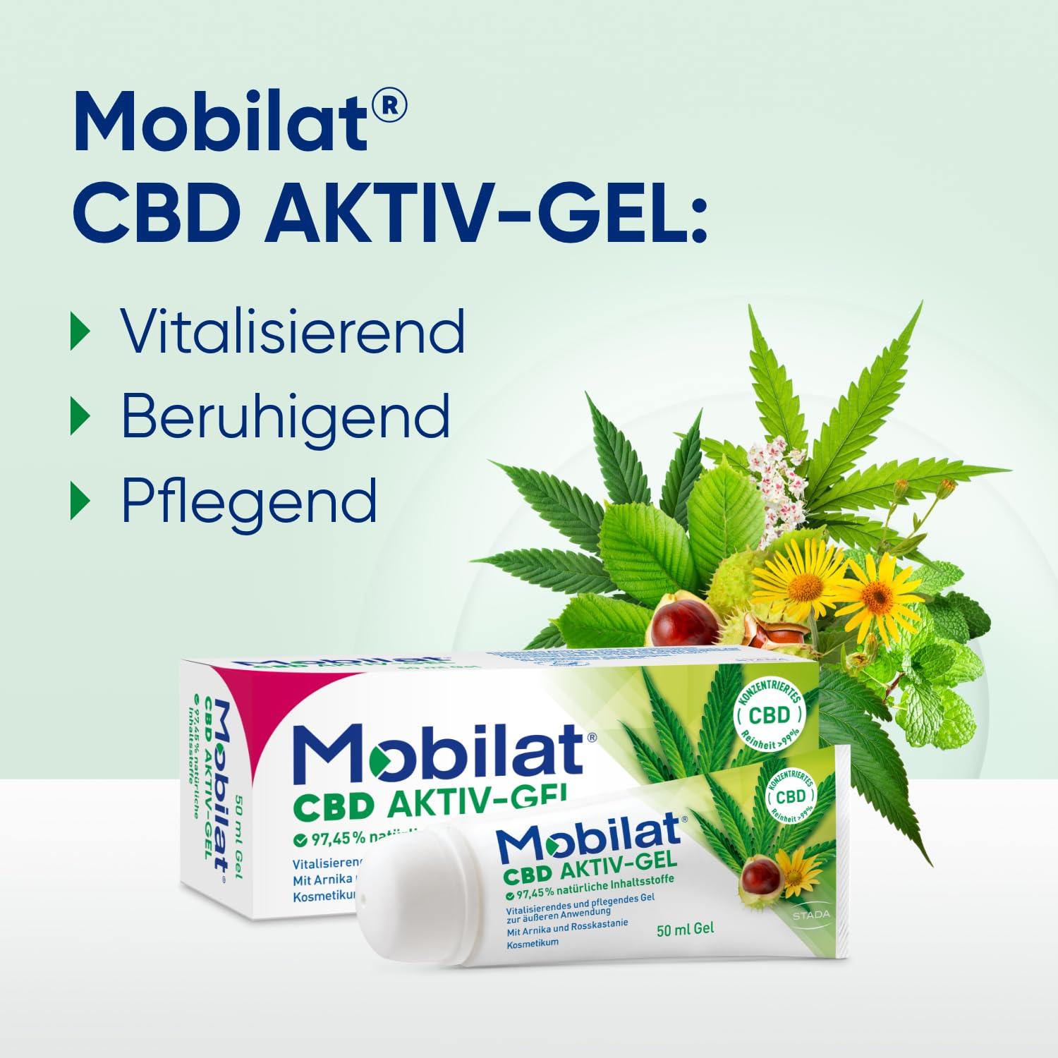 Mobilat CBD Aktiv-Gel - Vitalisierendes und pflegendes Cannabis Gel zur Entspannung von beanspruchten Körperpartien mit CBD, Arnika-Extrakt und Rosskastanien-Extrakt, 100ml