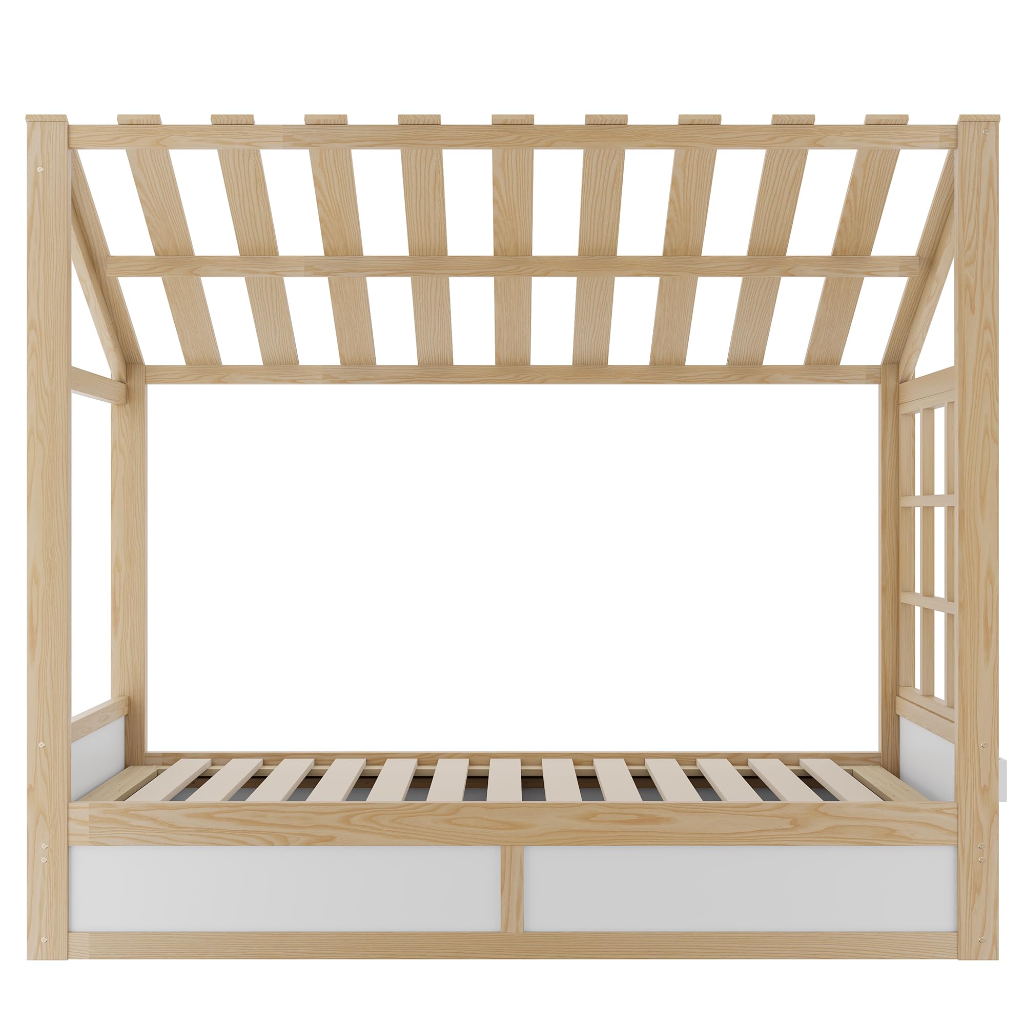 Estructura Individual 90x200 Estructura de Madera con Almacenamiento bajo la Superficie y Compartimentos Laterales Elevación Hidráulica con Techo y Ventanas para Vivienda Blanca