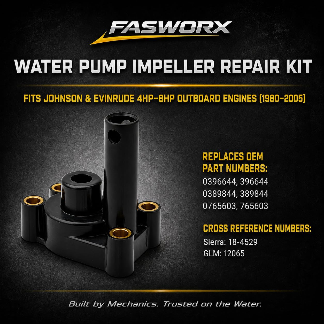 Water Pump Impeller Repair Kit Replaces Johnson Evinrude OMC 396644 0396644 Sierra 18-4529 | Fits 4HP 4.5HP 5HP 6HP 7.5HP 8HP Outboard Motors (1980-2005) | Marine Cooling Rebuild Parts