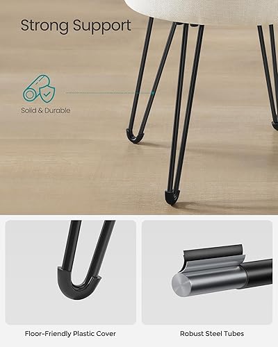 Miniatura 6 de SONGMICS Taburete de tocador, taburete otomano pequeño con almacenamiento, silla de tocador, 15.4 de diámetro x 17.4 pulgadas, 4 patas de metal,