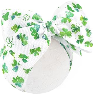7” Large St Patricks Day Baby Bows Green Shamrock Clover Headbands for Girl Infant White Leaves Tied Bows Hairband St Patricks Hair Accessories Gift