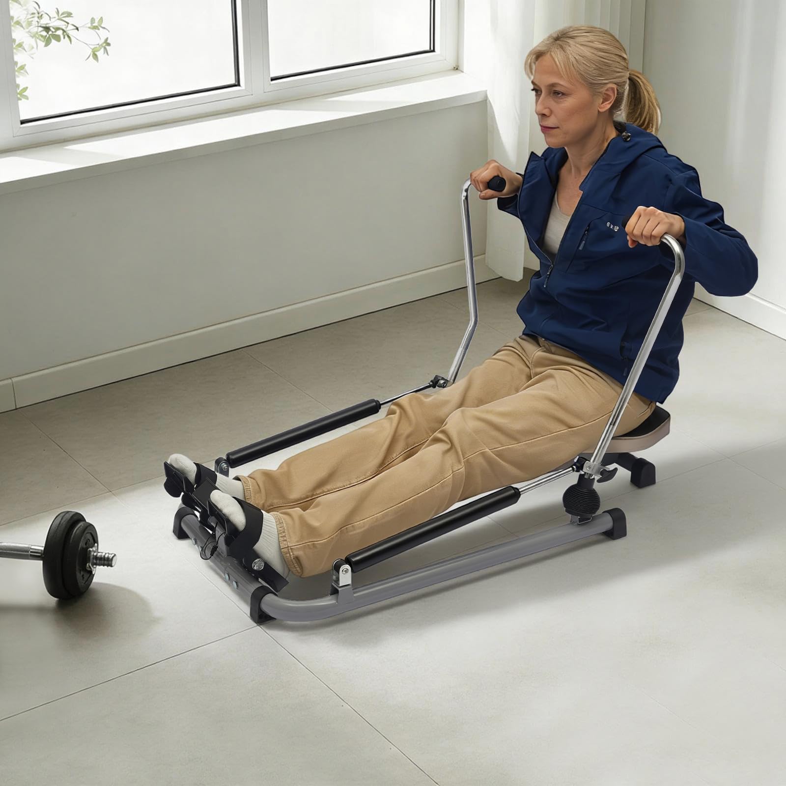 Rameur Silencieux avec écran LCD - Résistance réglable de 15 kg à 55 kg - Charge maximale de 180 kg - Rameur de Fitness pour la Maison - Bras du rameur à 360°