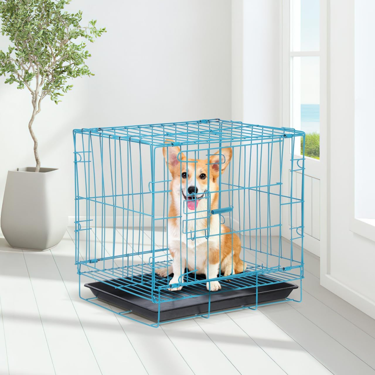 Hemobllo Folding Dog Cage 13.77X12.59X10.23 Inch Portable Metal Pet Crate for Small and Medium Dogs Cats Rabbits Indoor Outdoor Use with Ventilated Design