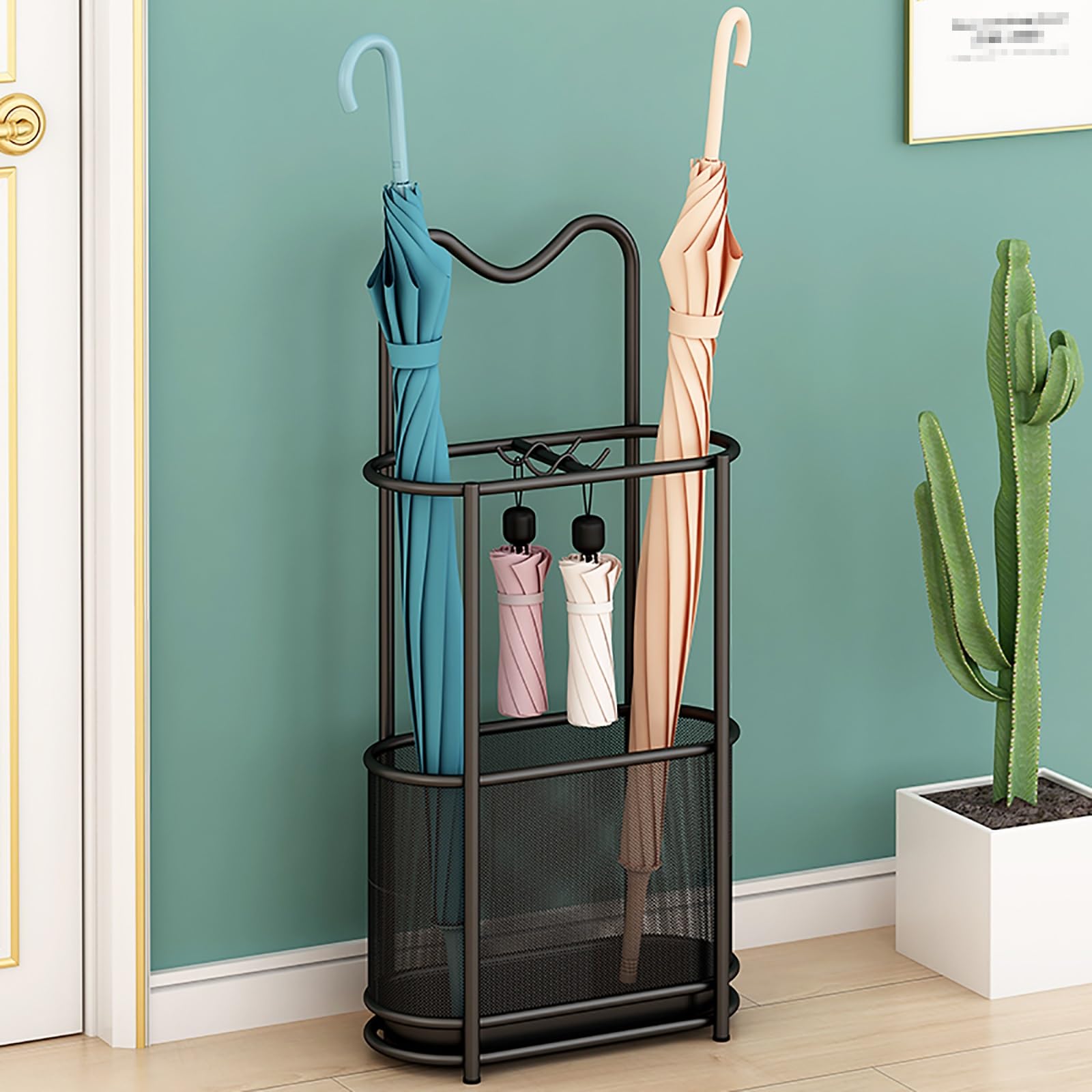HYLYGFH Black Metal Umbrella Stand Stylish Oval Design for Hallways Homes Offices HotelsDurable & SpaceSaving Umbrella Holder