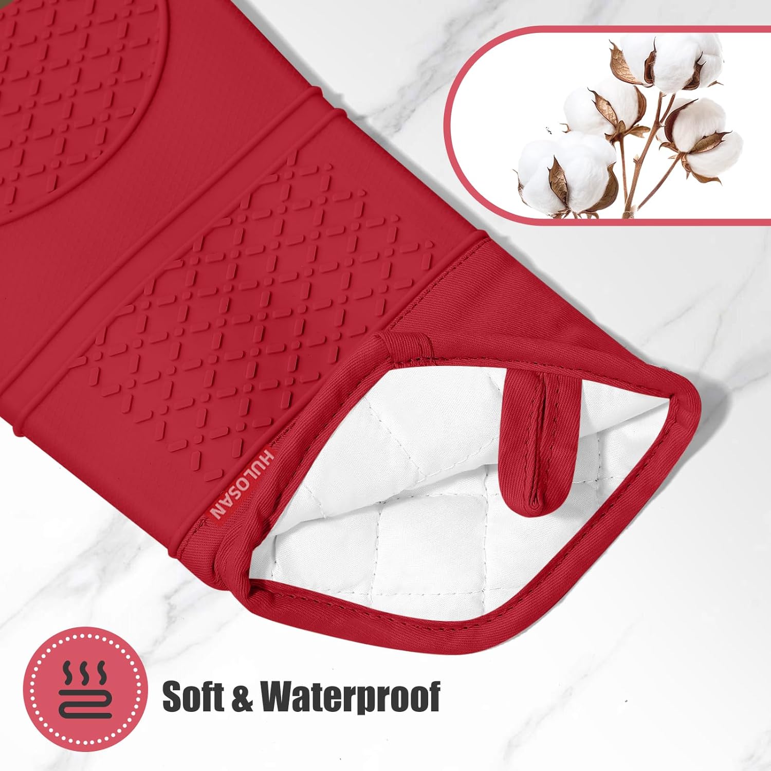 Oven Mitt and Pot Holders Sets, Quilted Cotton Terry Cloth,Non-Slip Pot Holder, Silicone Oven Mitt Heat Resistant, Oven Mittens 7.3"x14.2", Hot Pad 7"x10" & Dish Cloths 13"x25" - Image 3