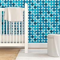 Vista 6 de Removable Wallpaper Swatch - Blue Moon White Retro Circles Midcentury Modern Cool Lampshade Custom Pre-Pasted Wallpaper by Spoonflower