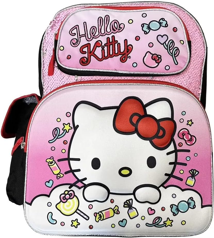 Hello Kitty Backpack for Girls Set - Bundle with 16" Sanrio Backpack for School Plus Water Bottle, Stickers, More | Hello Kitty School Bag for Kids