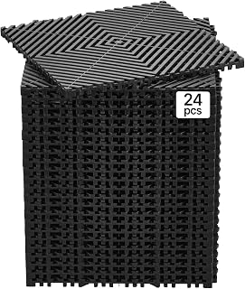 VEVOR Interlocking Drainage Mat, 12” x 12” Modular Interlocking Cushion, 24 Pcs Splicing Drainage Mats, Non-Slip PP Drainage Floor Tile and Shower Mat, for Garage, Garden, Kitchen & Outdoor, Black