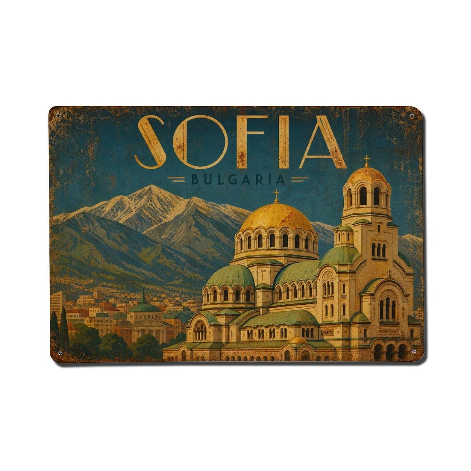 Metal Tin Sign Travel Retro Bulgaria Sofia