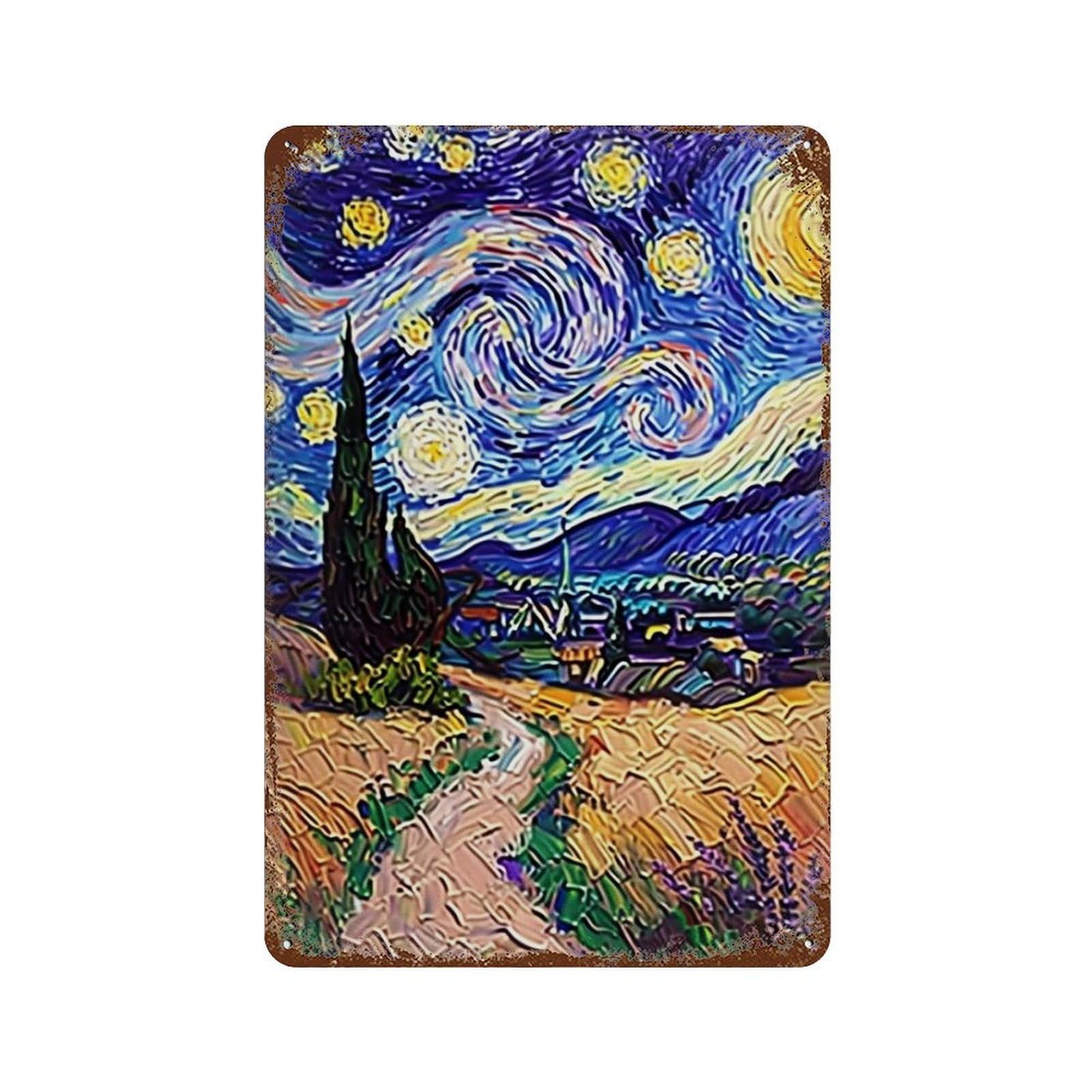 WIHYRTUI Van Gogh Textured Rolling Golden Lavender Rural Vista 01 Wall Retro Iron Metal Tin Sign Vintage Art Poster Modern Home Cofffee Club Art Bar Shop Decor Style 30x20cm