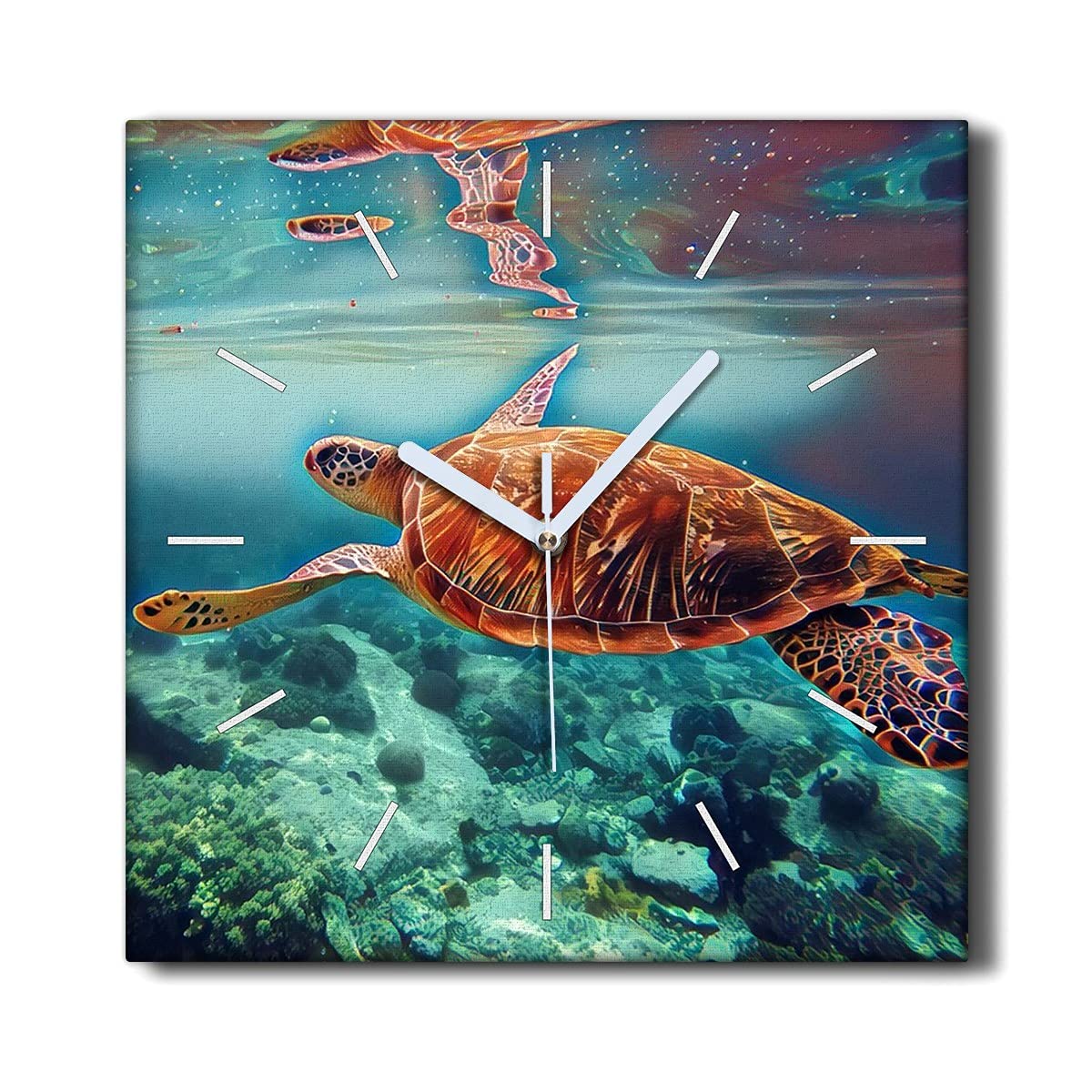 Horloge sur Toile Tortues de mer pour une Décoration Murale de Salon Apaisante