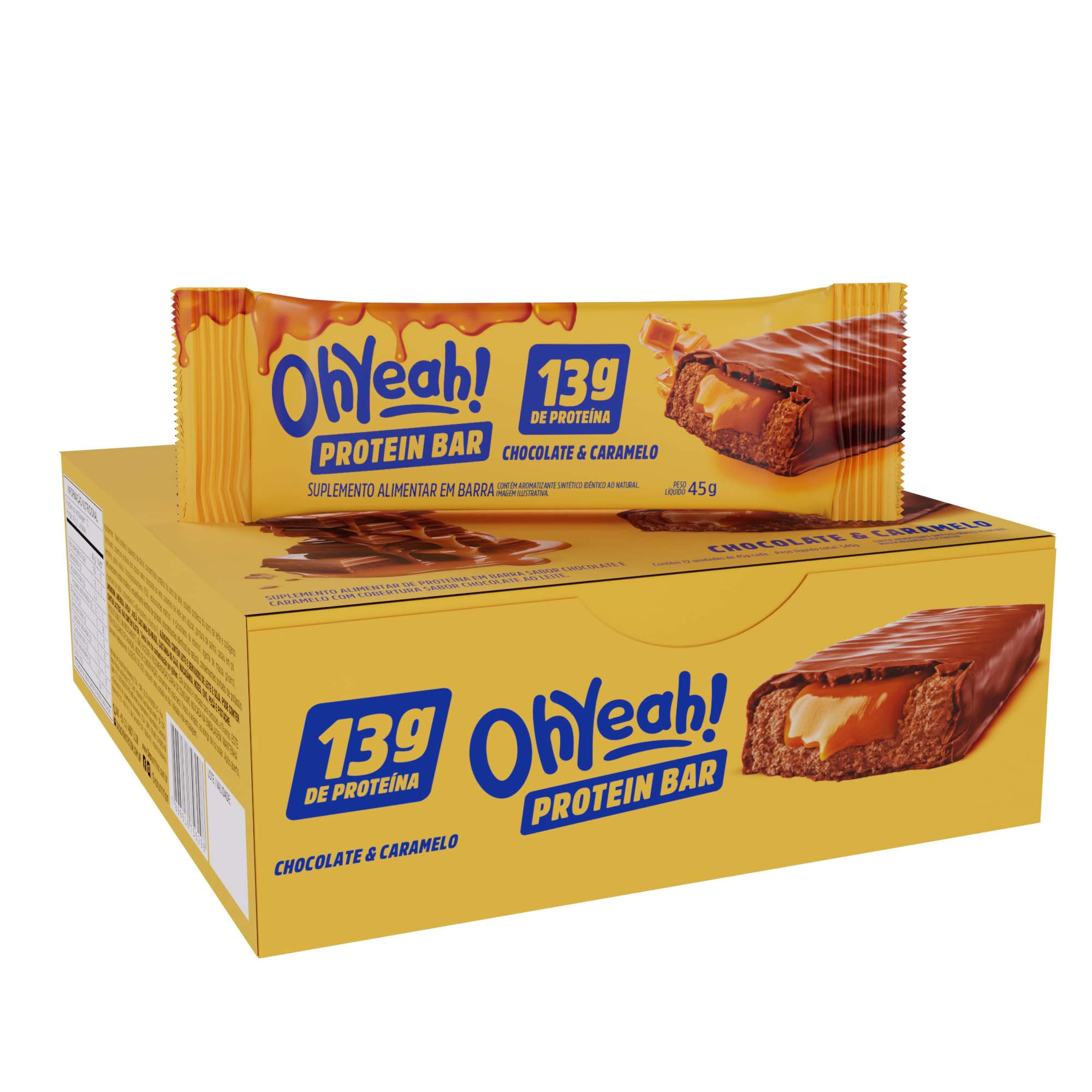 3VS Nutrition Barra de Proteína 45g Oh Yeah - Snack Proteíco - Pré e Pós-Treino - Display com 12 Unidades (Chocolate & Caramelo)
