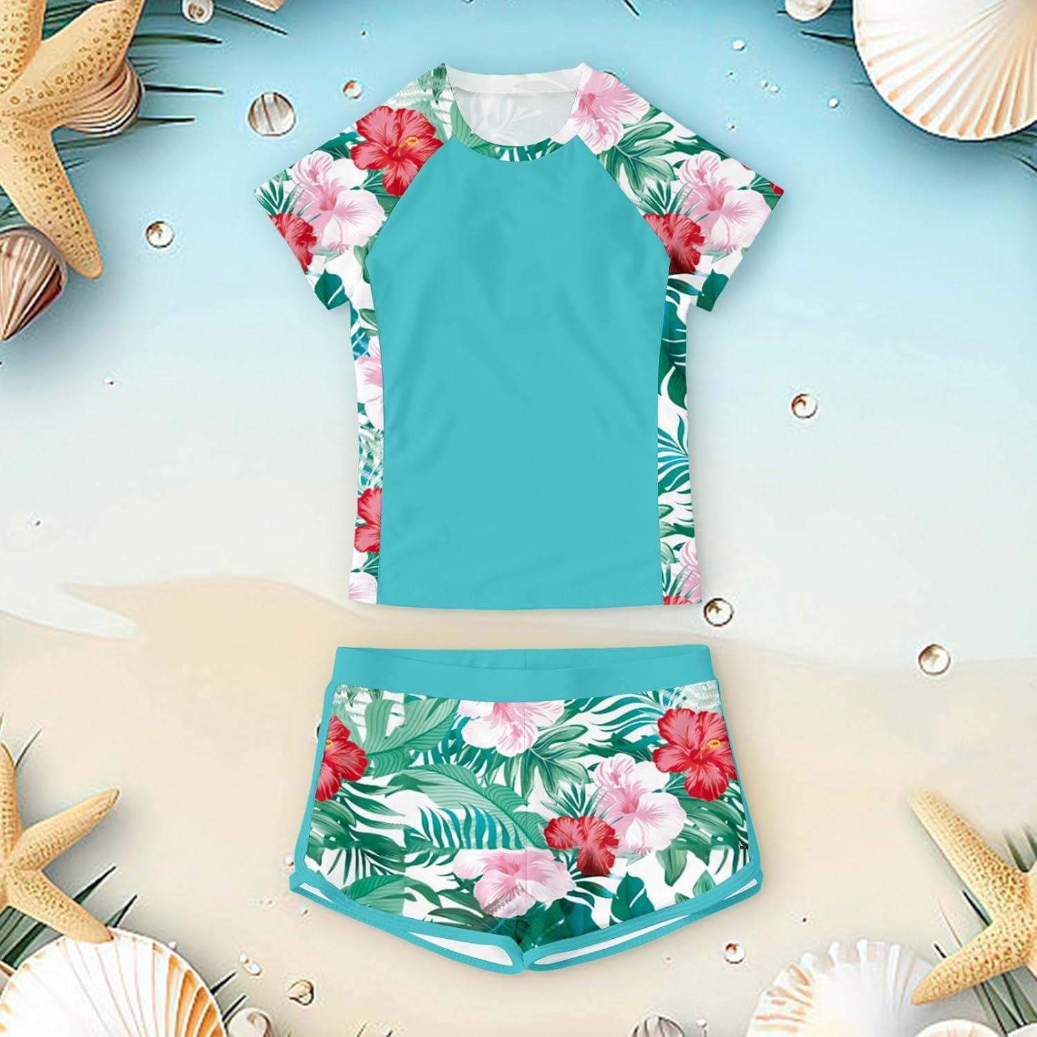 Kids Swimsuits for Girls Two Piece Cute Adjustable Beach Stretchy Soft Print Swimwear Summer Training Party Girl Shorts Suits