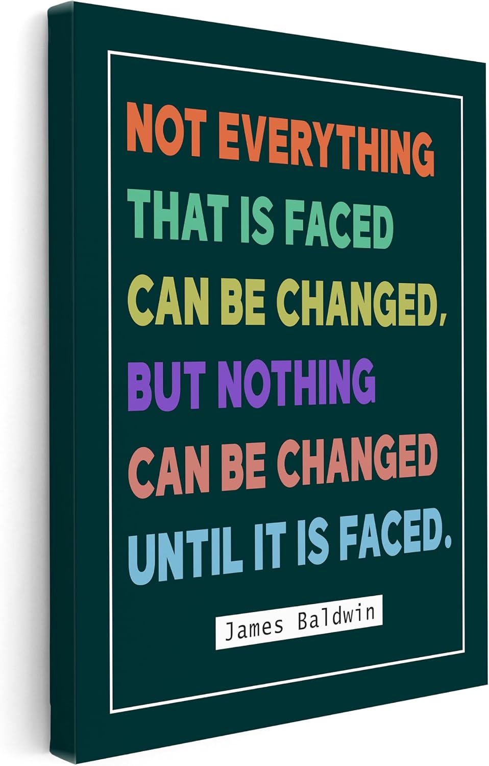 Poster Master Nothing Can Be Changed Until It's Faced Canvas - James Baldwin Print - Motivational Quotes Art - Gift for Him & Her - Inspiring Decor for Living Room or Office - 8x10 STRETCHED Canvas