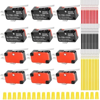 Limit Switch Short Hinge Roller Lever Arm 27.5 mm / 1.08 Inch 1NO 1NC SPDT 3 Pin Momentary Snap Action Micro Switch for Arduino with 36 Connecting Wires and 20 Wiring Caps Pack of 12