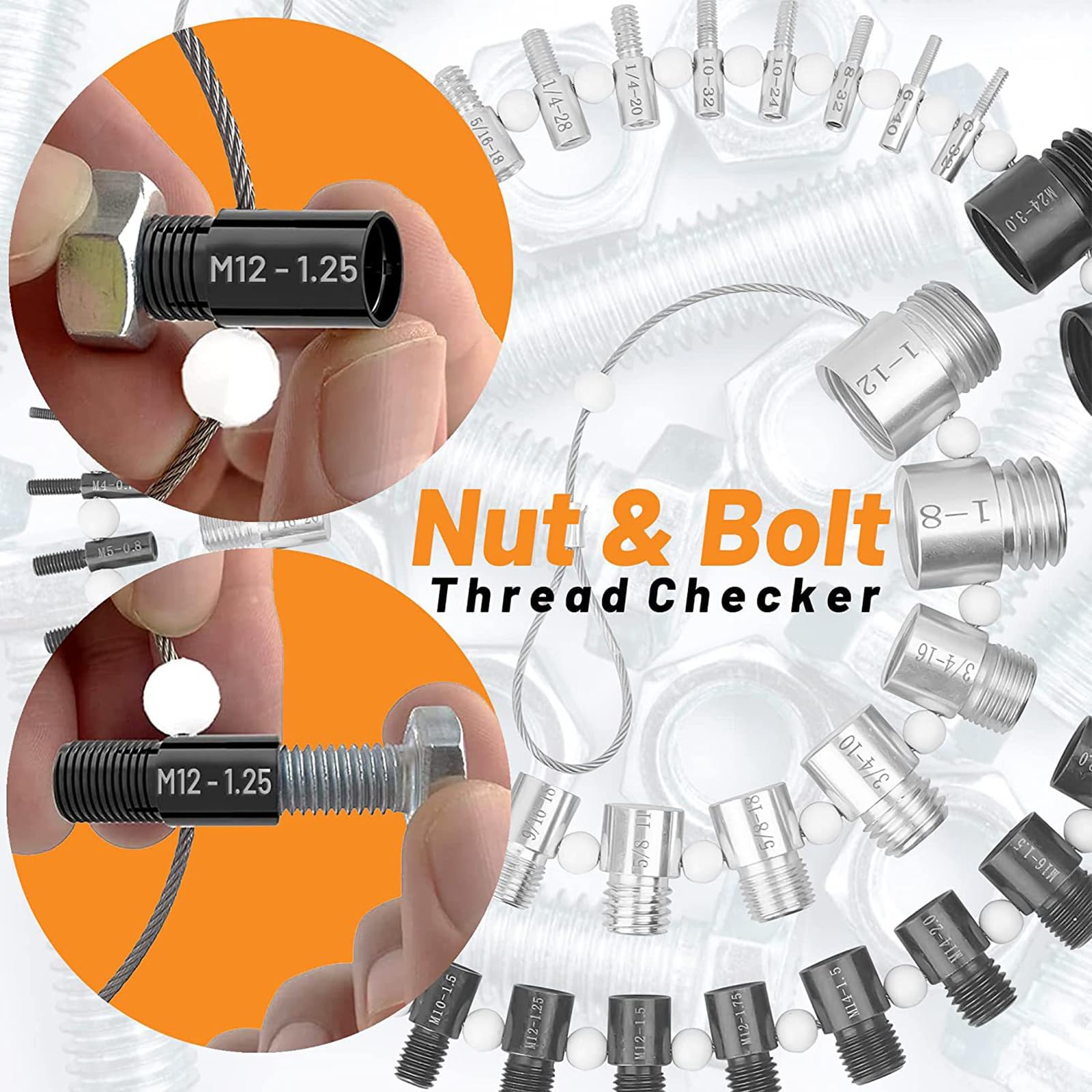 DIIOOMIEEU Thread Checker 44 Male/Female Gauges Nut Screw Thread Checking Checker Lightweight Inspection Measuring Tool