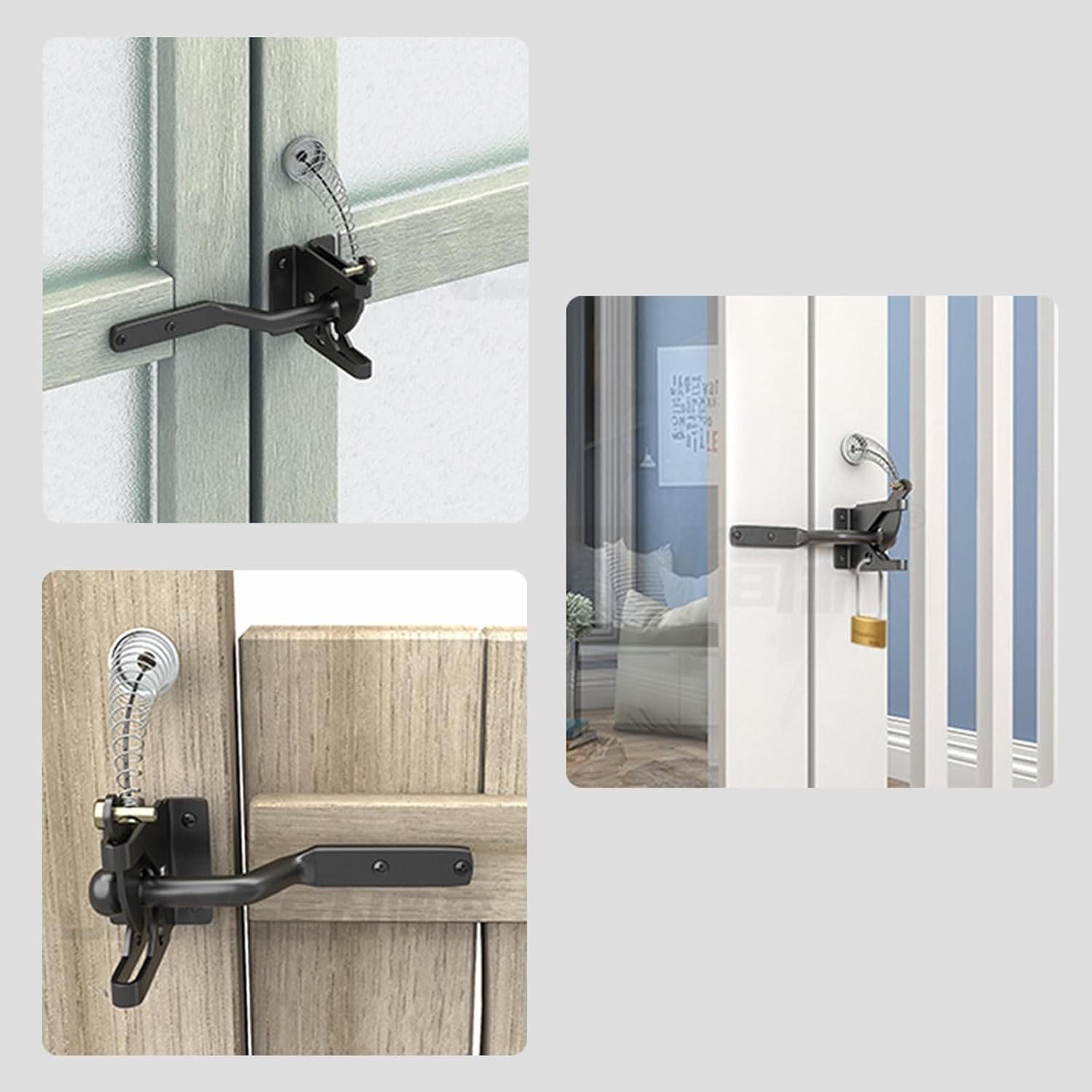 Pair of Self Locking Gate Latch Automatic Gravity Lever for Wood Fence Gate Door Latches, Left and Right (Spring Cable Pull)