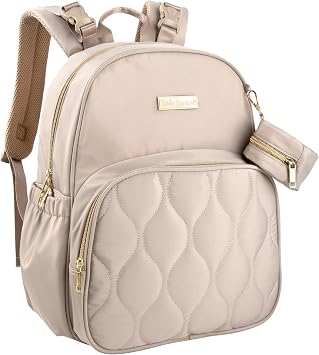 Baby Essentials 3 in 1 Diaper Bag Backpack, Changing Pad & Pacifier Pouch for Newborns, Infants, Toddlers - Quilted, Smooth, Sheek, Padded in Design, Beige