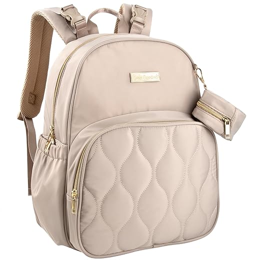Baby Essentials 3 in 1 Diaper Bag Backpack, Changing Pad & Pacifier Pouch for Newborns, Infants, Toddlers - Quilted, Smooth, Sheek, Padded in Design, Beige
