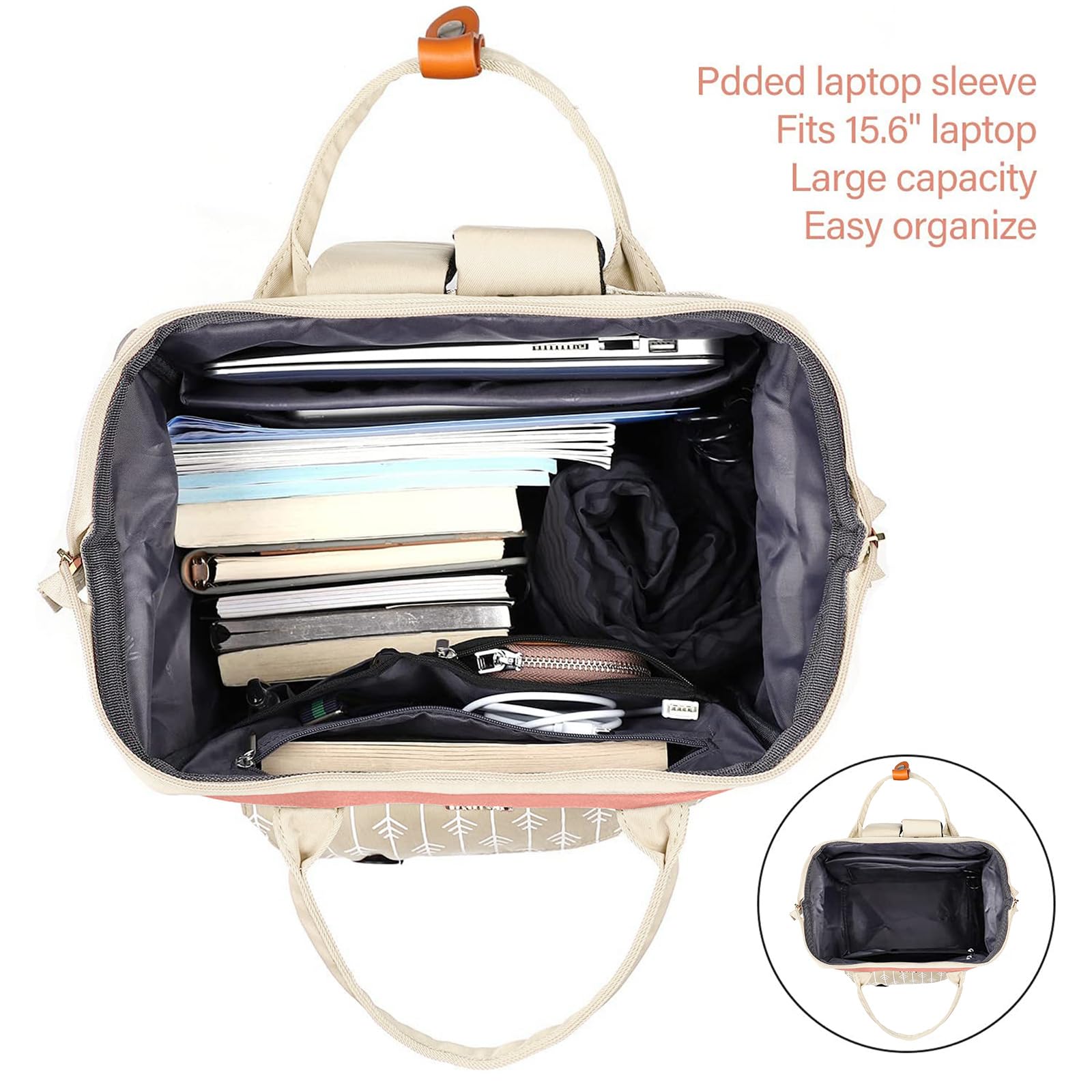 Zaino da donna, per laptop, zaino per la scuola, per ragazze, con porta di ricarica USB