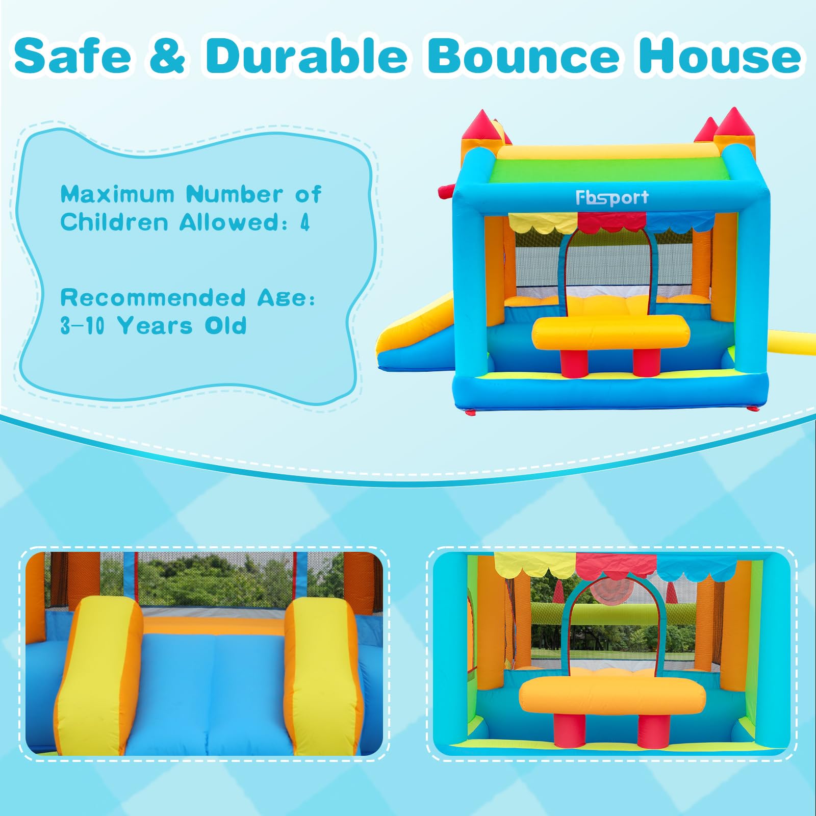 FBSPORT hüpfburg Outdoor mit gebläse hüpfburg mit Wasserrutsche Indoor, hüpfburgen Kinder Kinder Bounce Castle mit Ball Pit Pool, Basketball Reifen, Dart Spiel