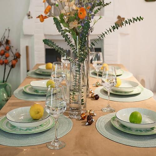 Miniatura 6 de AHHFSMEI Juego de 6 manteles individuales redondos trenzados para mesas de comedor, tejidos naturales, resistentes al calor, 15 pulgadas (verde