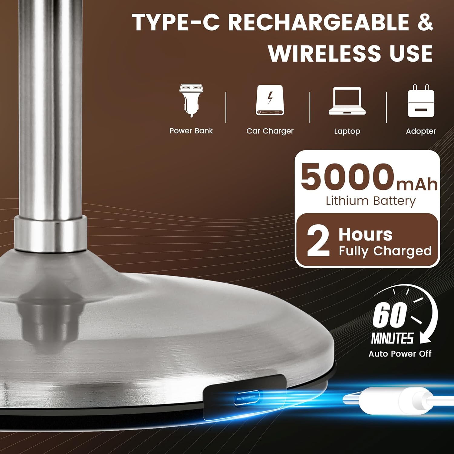 VESAUR 1X15X HD Lighted Makeup Mirror, 9" Large 5000mAh Rechargeable Double Sided Magnifying Mirror with 3 Touch Dimmable Light, 360°Rotation Detachable for Travel Vanity Mirror, Pearl Nickel, Gifts