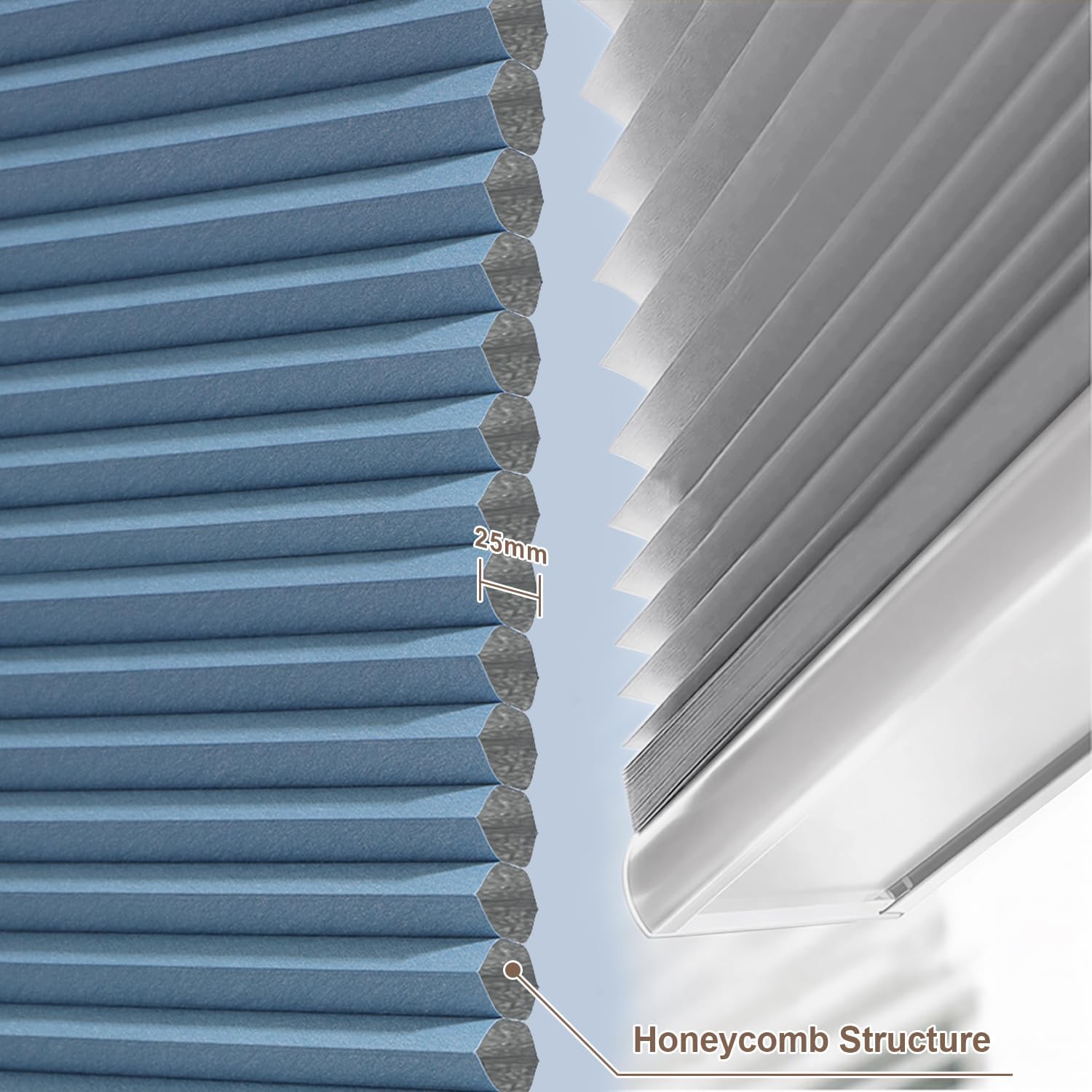 Customized Cellular Shades Top Down Bottom Up Blackout Cordless Honeycomb Window Blinds for Windows, Window Shades for Home, Thermal Insulated Door Blinds-Blue