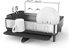 Simplehuman XL Dish Rack with Swivel Spout, Fingerprint-Proof Stainless Steel Frame