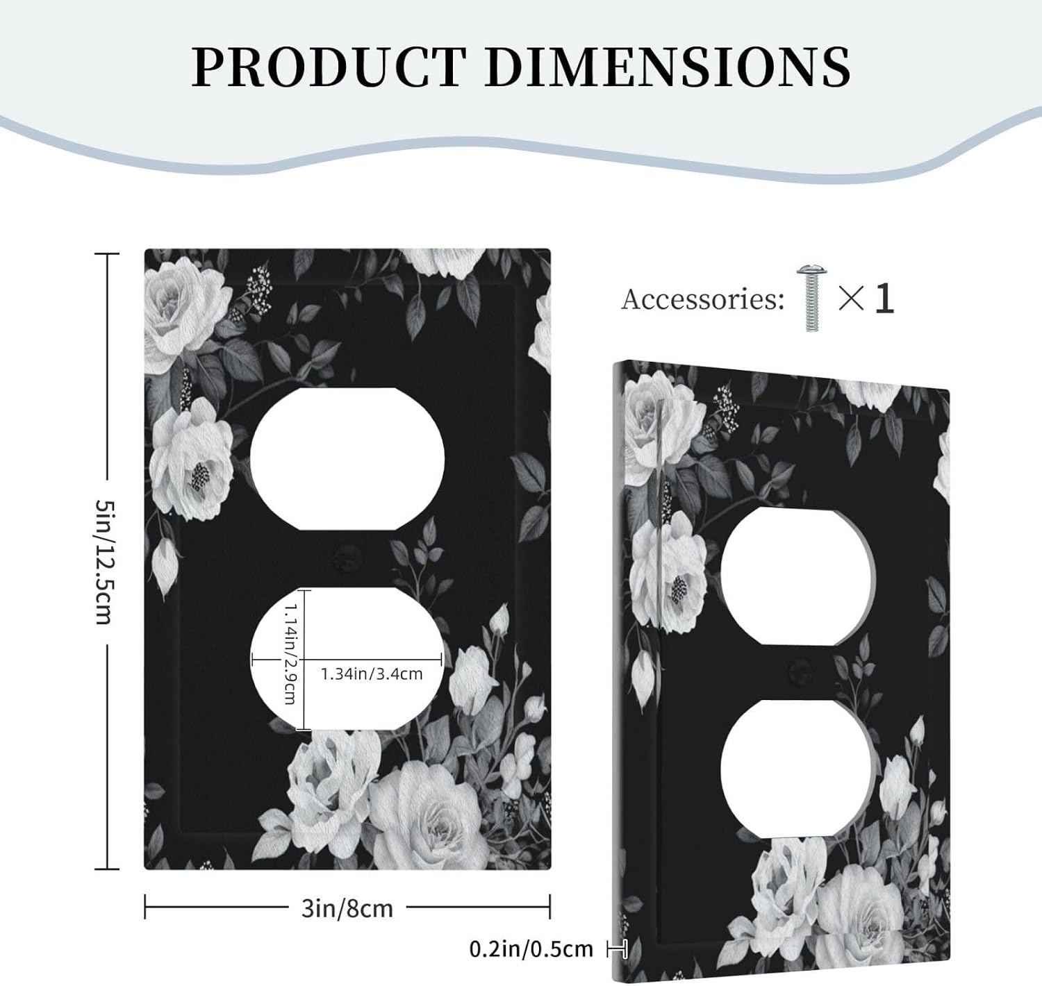 Decorative Outlet Covers White Flowers Plant Leaves On Black Background 1 Gang Duplex Light Switch Cover Plate Unique Wall Plate Electrical Switch Plate Covers for Bedroom Home Decor image 5