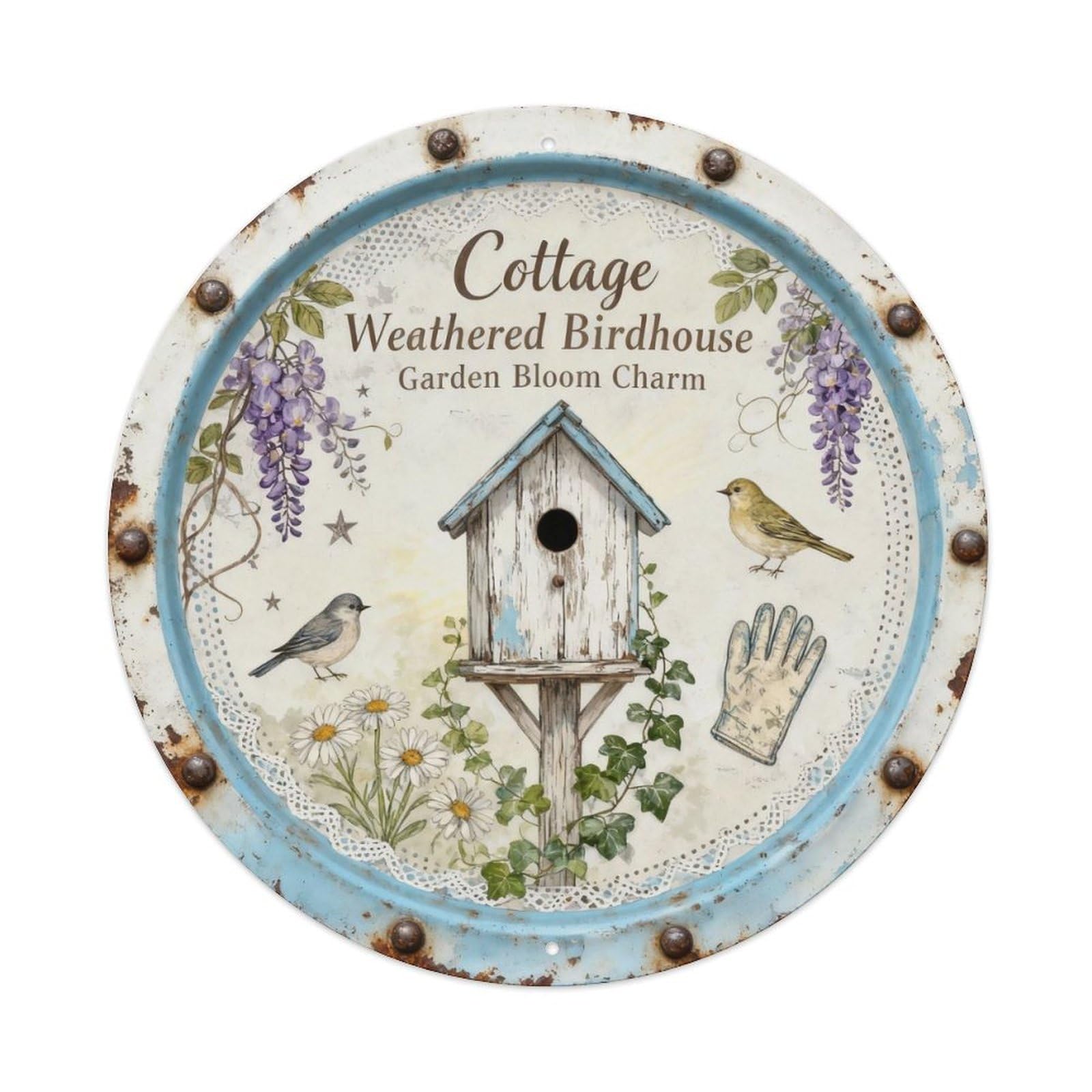 Weathered Birdhouse Metal Tin Sign Plaque