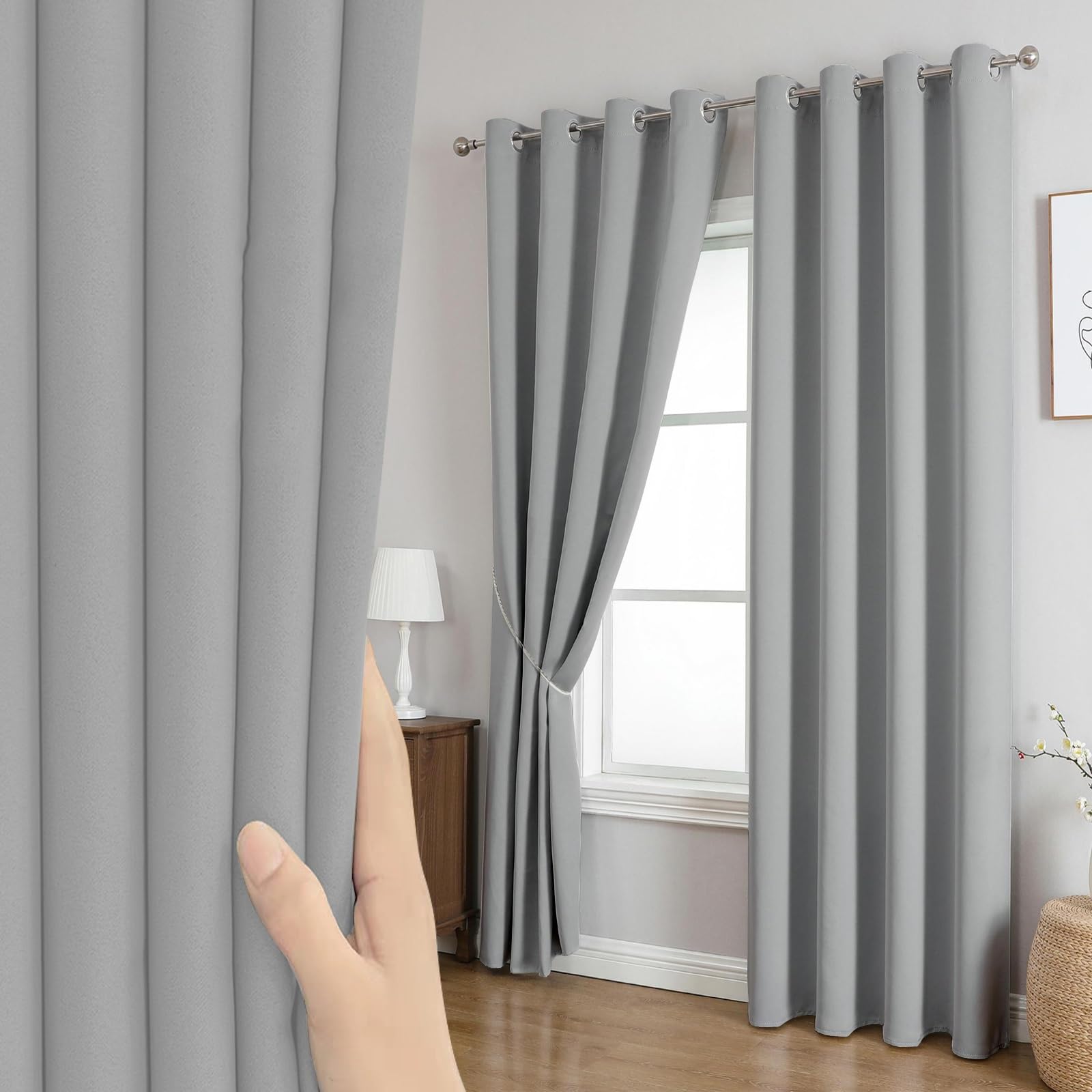 Longcao Light Grey Blackout Thermal Insulated Curtains 120 X 190 Cm Soft Window Treatment Insulated Soundproof & Room Darkening Blackout Eyelet Curtains For Bedroom For Bedroom & Living Room,