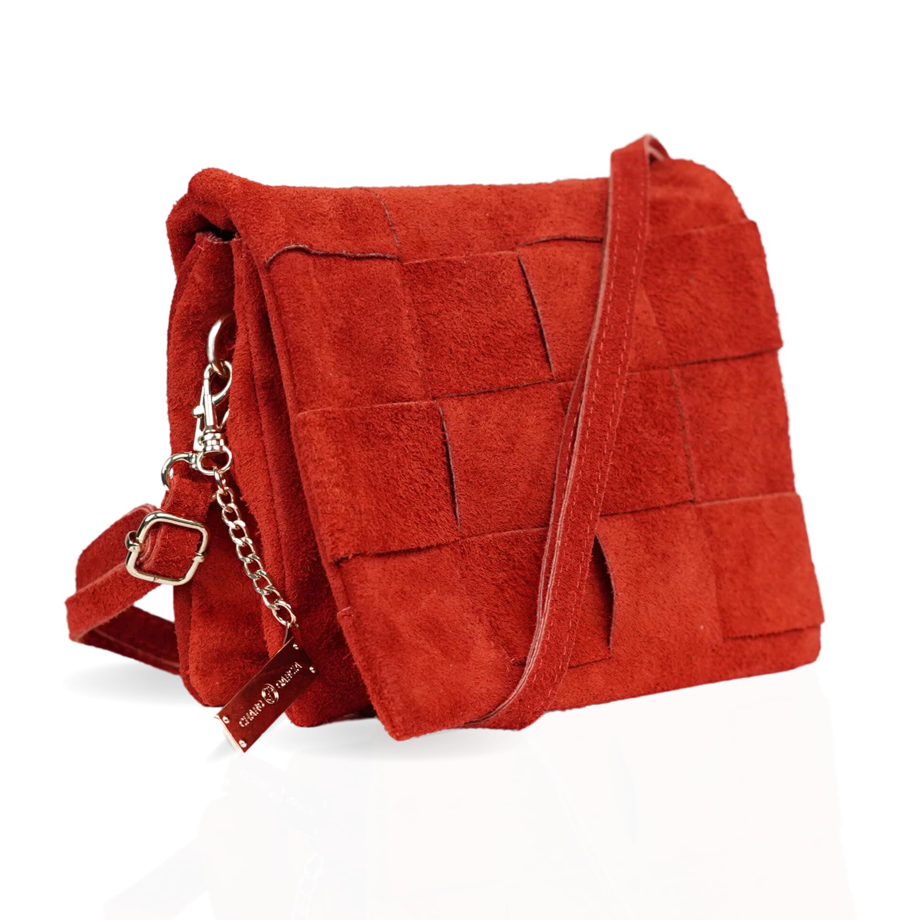 Genuine Premium Italian Suede Leather Shoulder Bag with Removable Strap. Size 9 in x 7 in.