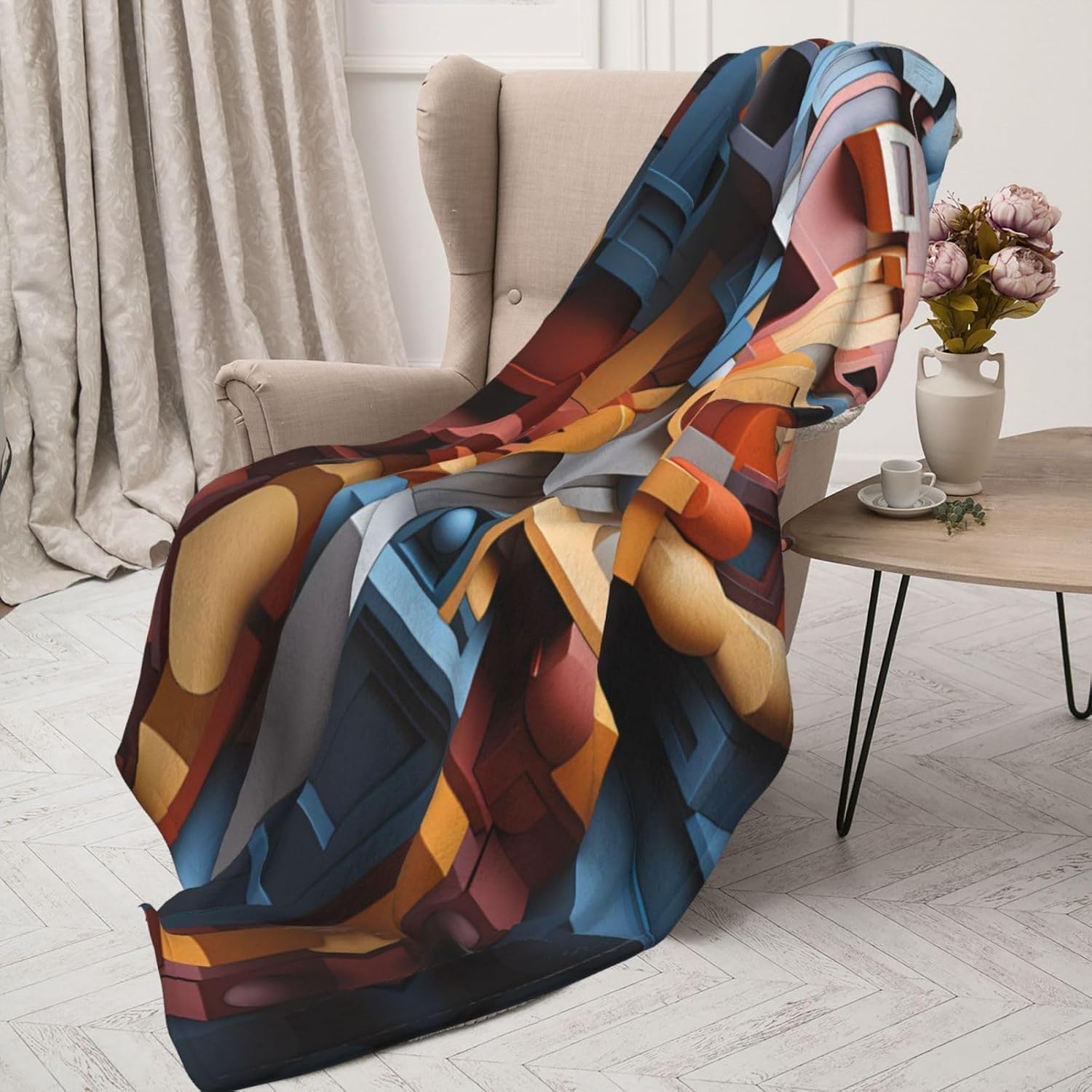 Colorful Cube Space Decorative Gift Blanket, Sofa Bed Living Room Camping Travel Blanket (50 * 40 inches), Flannel Children's Blanket,