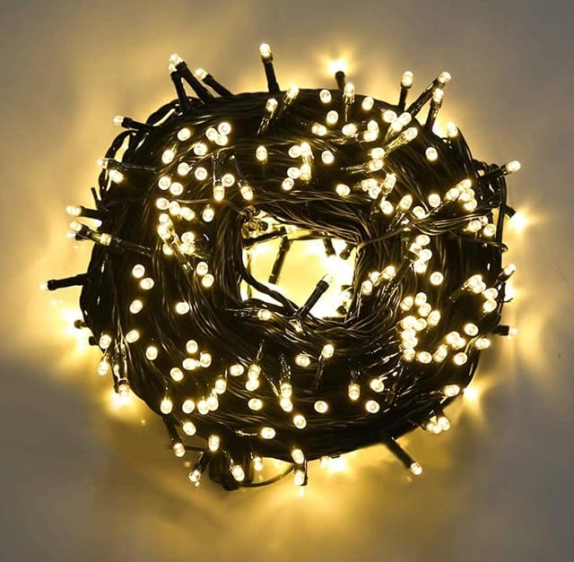 SHATCHI 100 LEDs Fairy String Lights Warm White Indoor/Outdoor Christmas Tree/Home/Party/Wedding/Garden Decorations Green Cable 8 Modes Mains Powered Memory Auto Timer