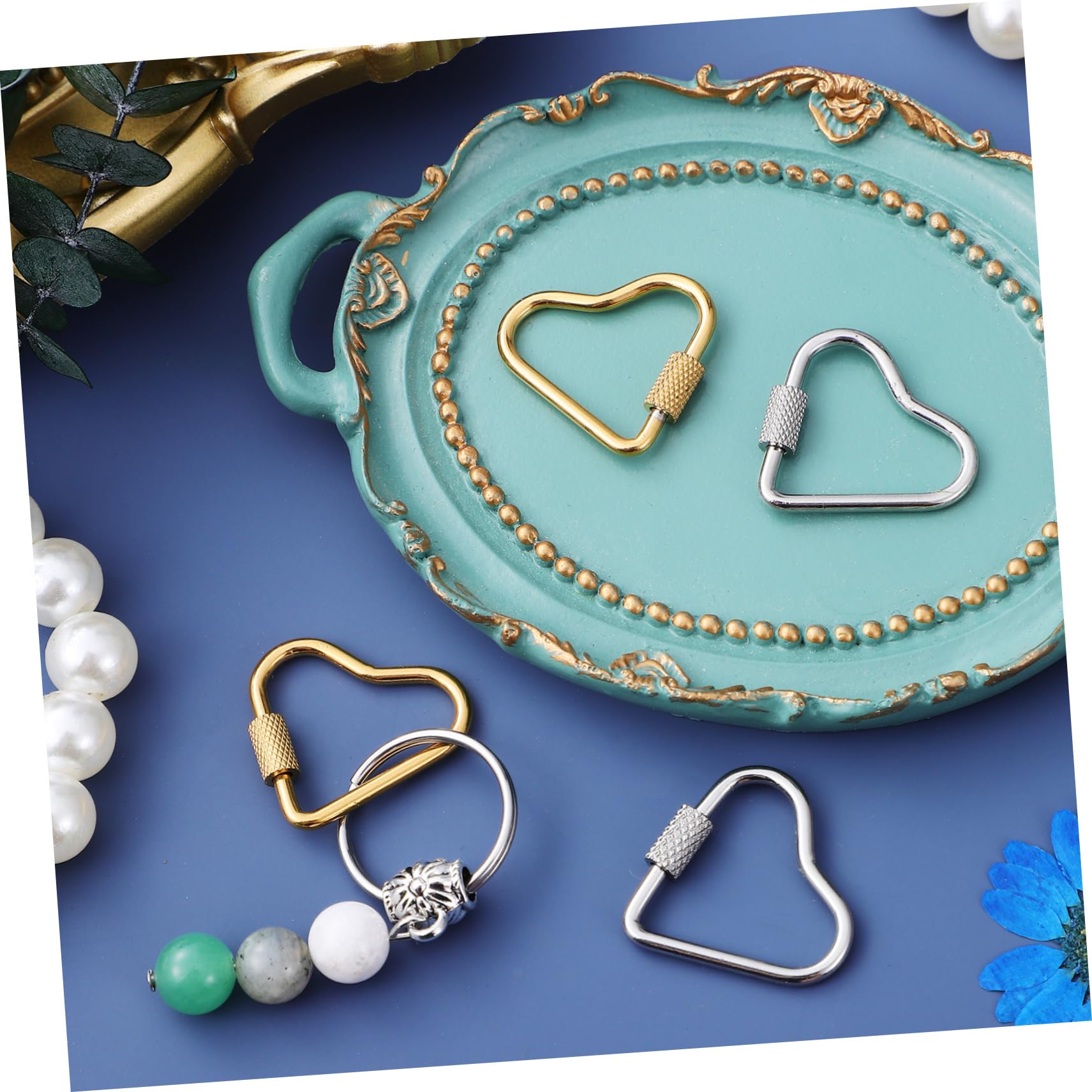 TEHAUX 5 Set Di Moschettoni Versatili Per La Creazione Di Gioielli Clip in Metallo Resistente A Forma Di Cuore E Meccanismo Di Bloccaggio Per Portachiavi E Altro 4 Pezzi * 5