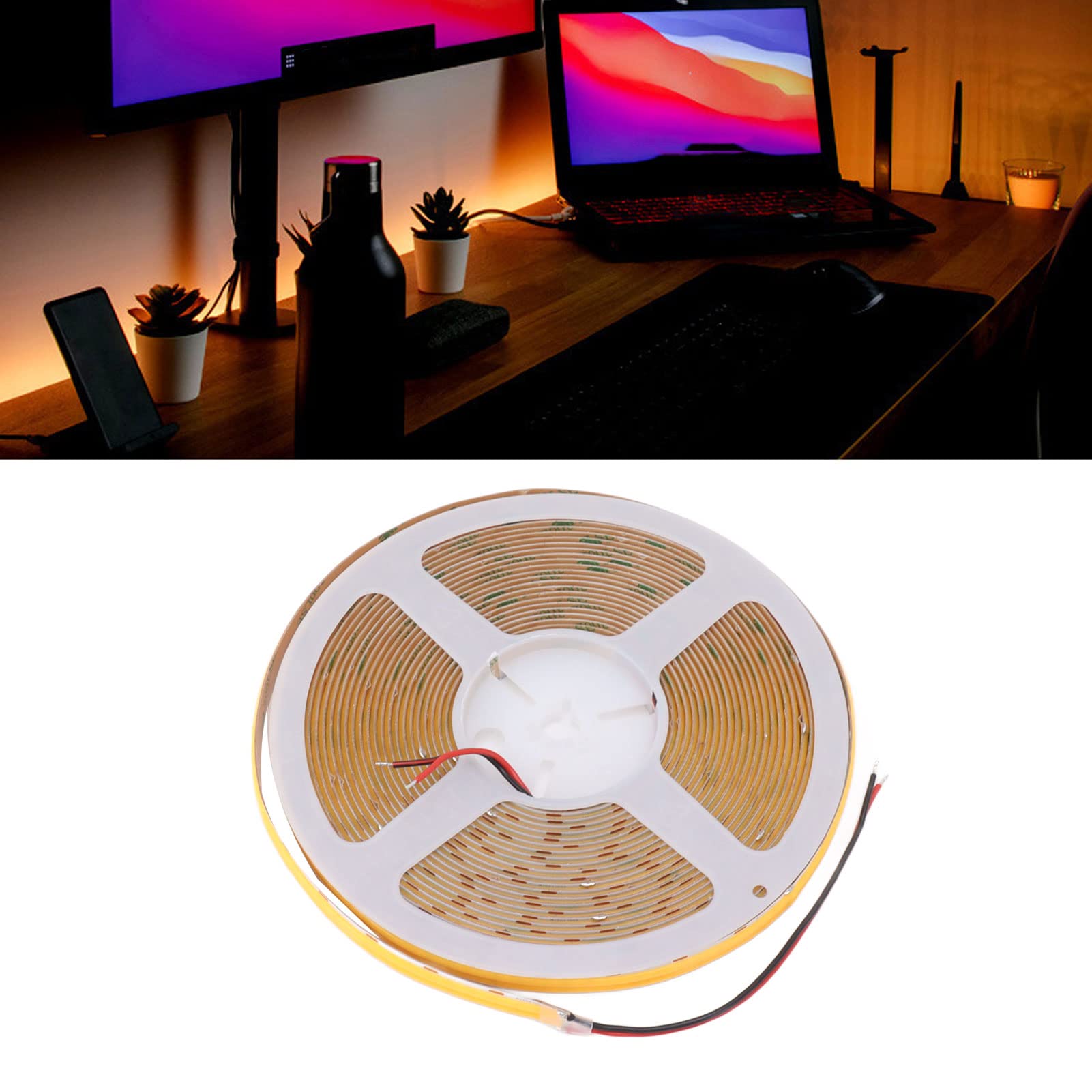 DIY Taśma świetlna, 32,8 Stopy Dwurzędowa Samoprzylepna Taśma LED COB Elastyczna do Salonu Samochodowego (Ciepła biel 3000K)