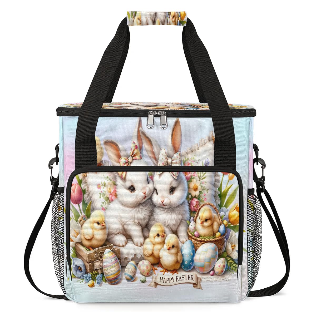 Coffee Maker Carring Bag Happy Easter Bunnies Travel Carrying Storage Tote Bag Compatible with Keurig K-Mini or K-Mini Plus Portable Single Serve Coffee Brewer Case with Pockets for K-cup Pods