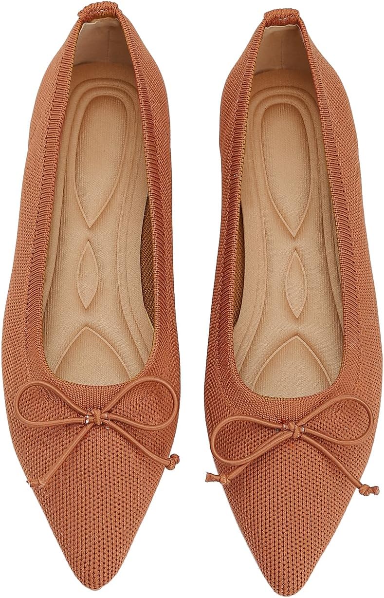 Flats for Women Pointed Toe Knit Foldable Ballet Women's Flat Shoes Dressy Comfortable Slip On Womens Shoe for Casual Office Work