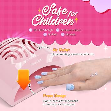 MelodySusie Portable Kids Nail Dryer, Mini Nail Fan Quick Nail Dryer for Water Based Regular Kids Nail Polish Manicure Tool,Safe for Hands, Skin,Children's Gift, Great Gift Stocking Stuffers for Girls