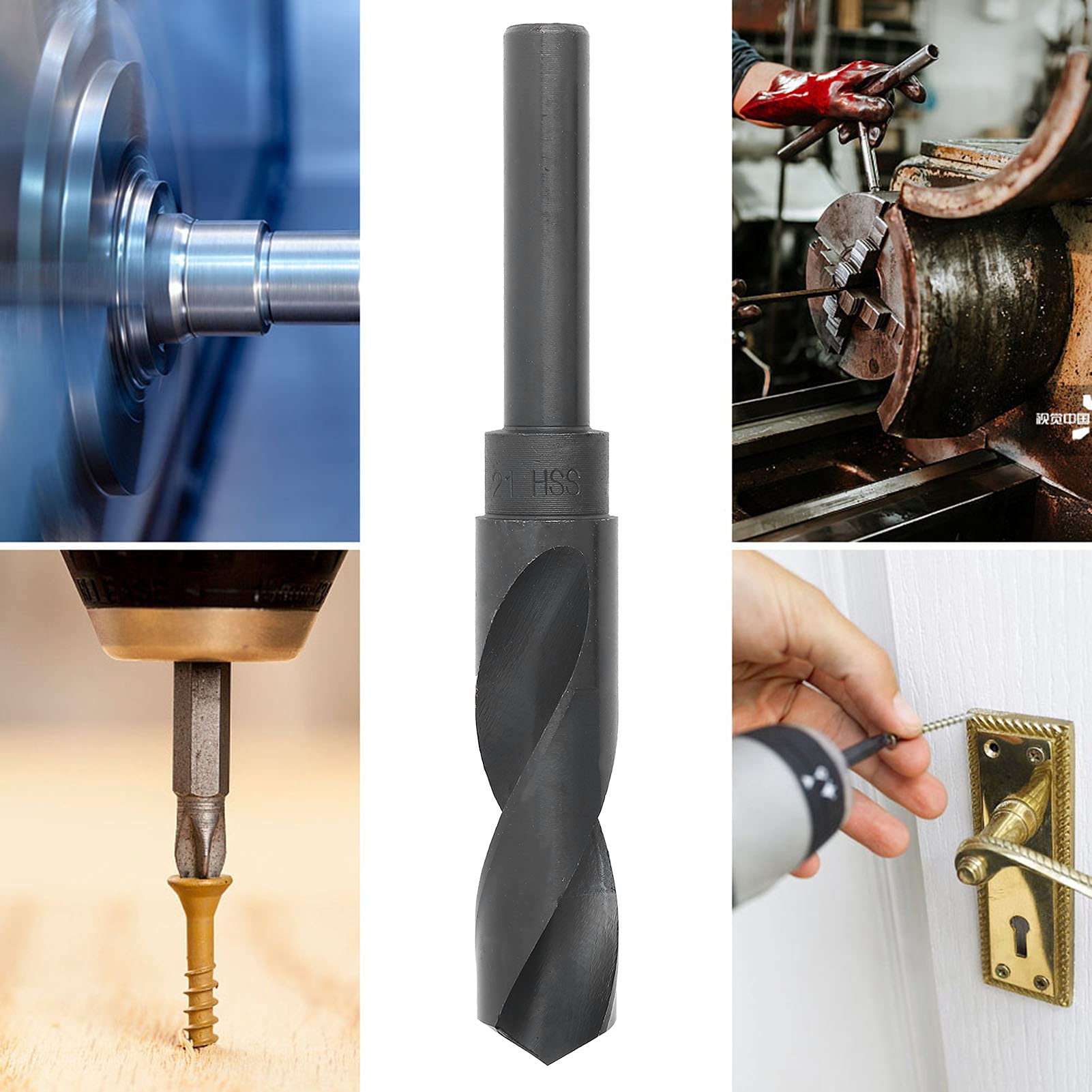 1/2in Dia Reduced Shank HSS Drill Bit Milling Cutter 1 Premium 9341 Steel Quenched Drilling Head Double Relief Angle Large Spiral Angle Incisive Cutting (21mm)