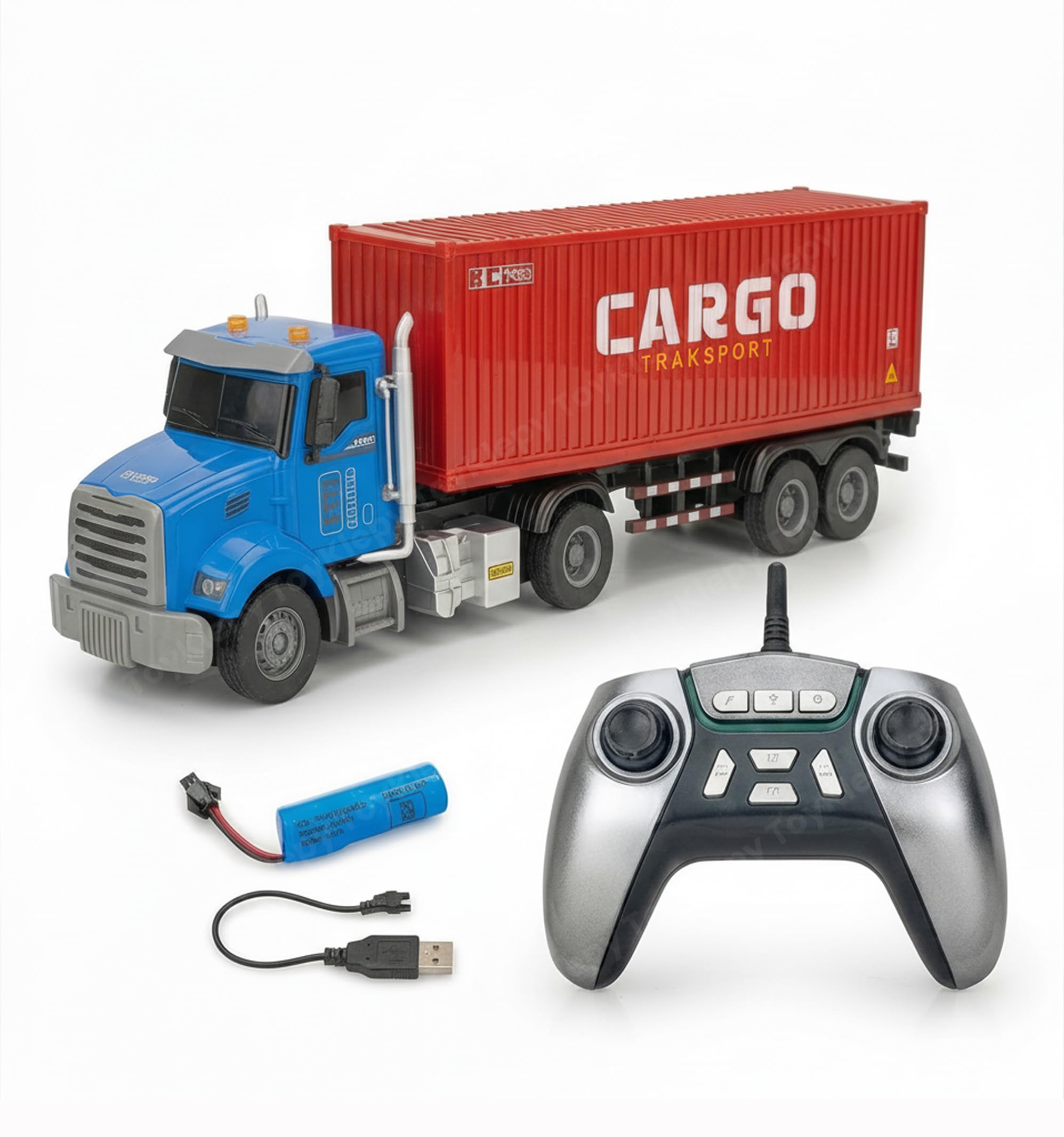 RC Container Cargo Truck for Kids, 2.4GHz Remote Control Truck with LED Lights, Sound Effects, USB Rechargeable Battery, Full Function Trailer Truck Toy for Boys & Girls Age 3+-image-10