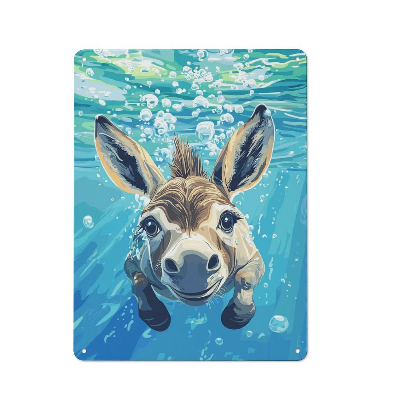 Junmoney Style-13 Tin Wall Plaque 40X30cm With Donkey Swimming Underwater Illustration For Bar Or Restaurant, For Hospitality Decor Collectors